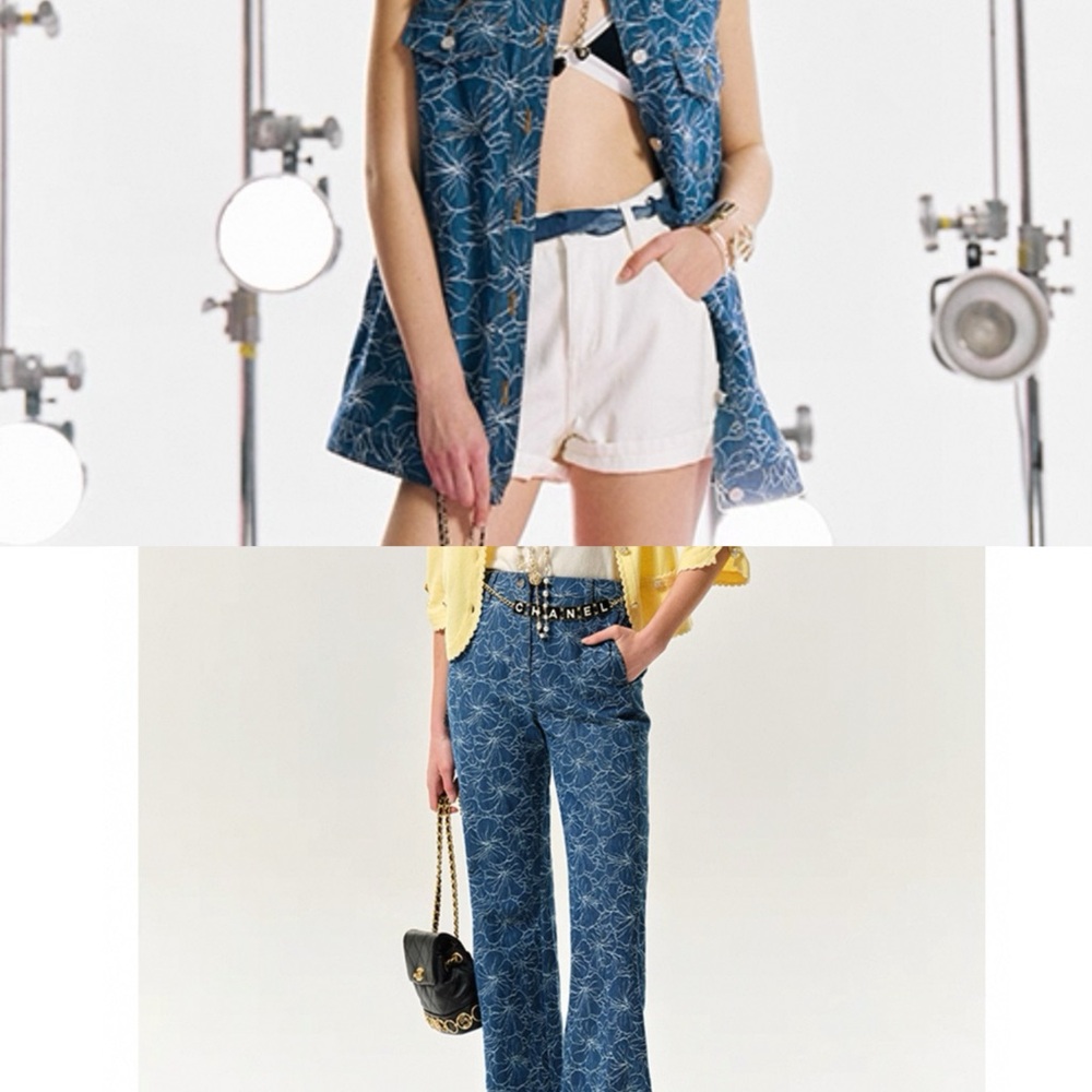 Italian Lanifico Faisa S.R.L high-end floral jacquard denim vest/tousers set